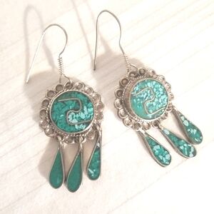 Alpaca Mexico Silver Blue Stone Inlay Southwest Earrings